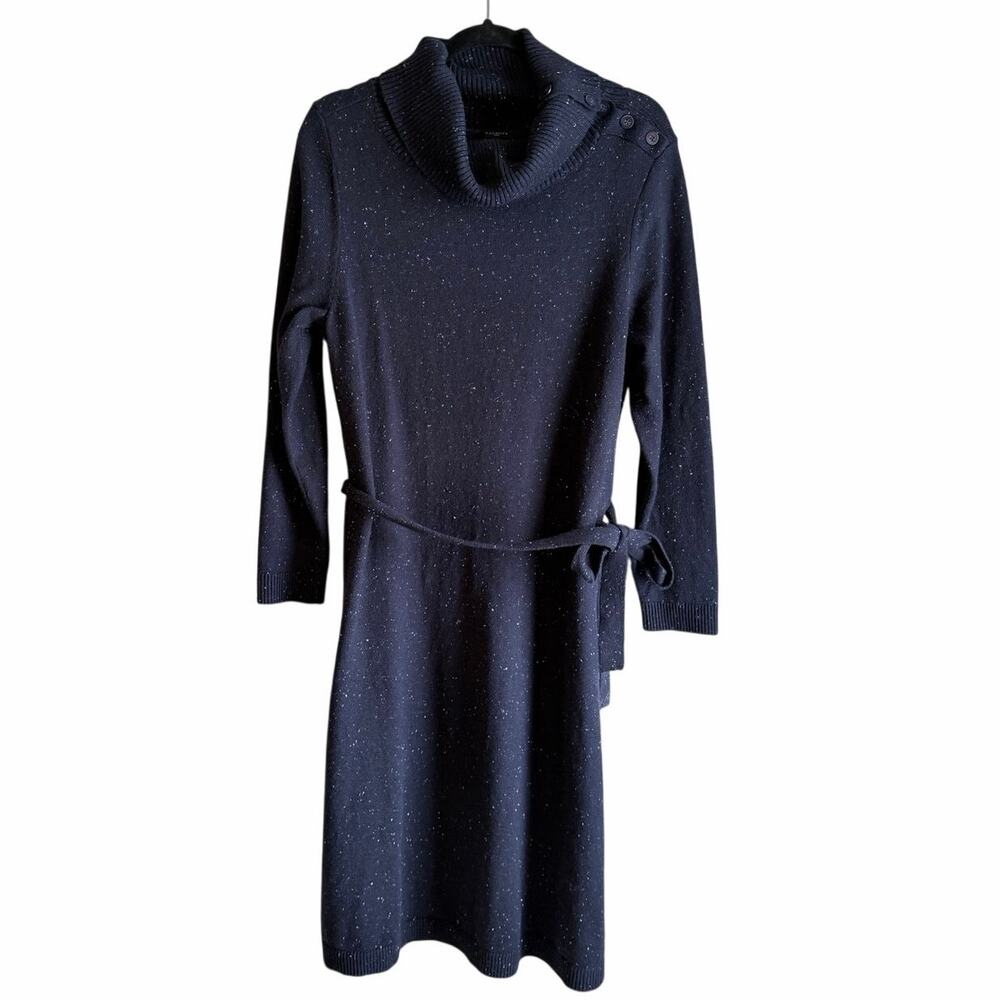 Talbots navy blue cotton blend cowl neck belted sweater dress plus size 1x